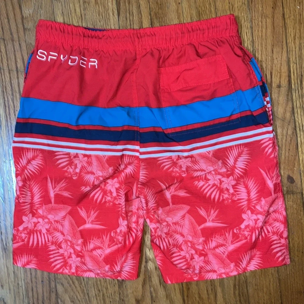 Spyder Swim Trunks Red Blue Floral Striped Swimwear Size XL